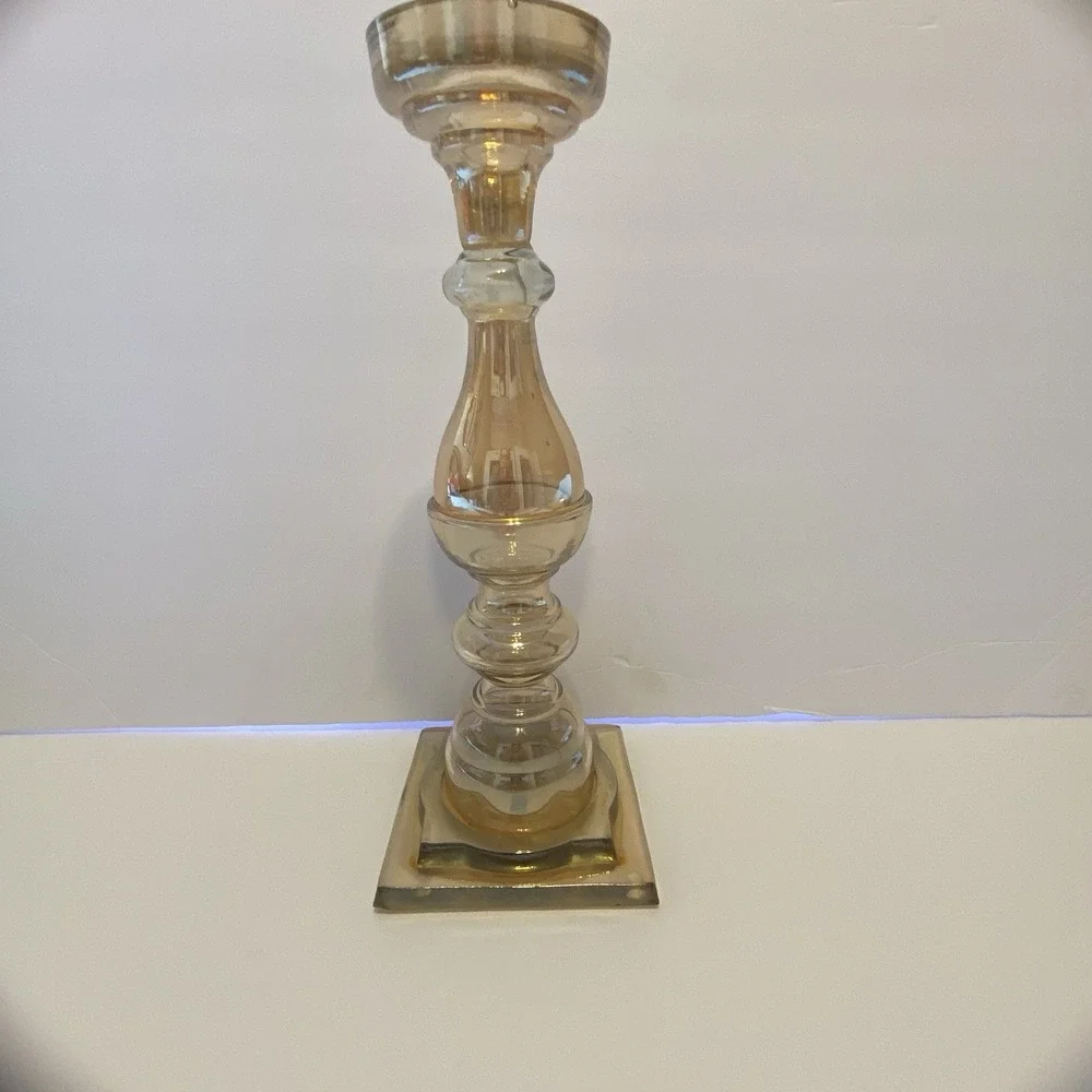 Vintage Orange Iridescent Candle Holder Segmented‎ Glass Pillar Taper 12